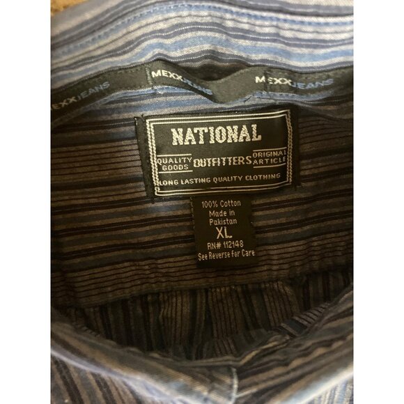 National Outfitters Mens XL Blue Striped Button-Up Long Sleeve Shirt Gorpcore - Picture 3 of 8